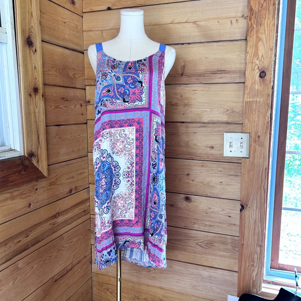 Paisley Floral Patchwork Striped Reversible Shift Dress Women Large Handmade